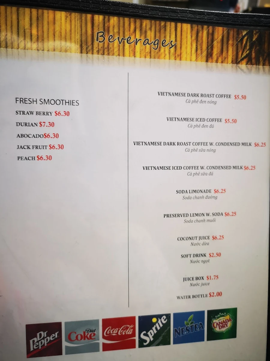 Menu, Pho Aldergrove Tran Vietnamese Restaurant