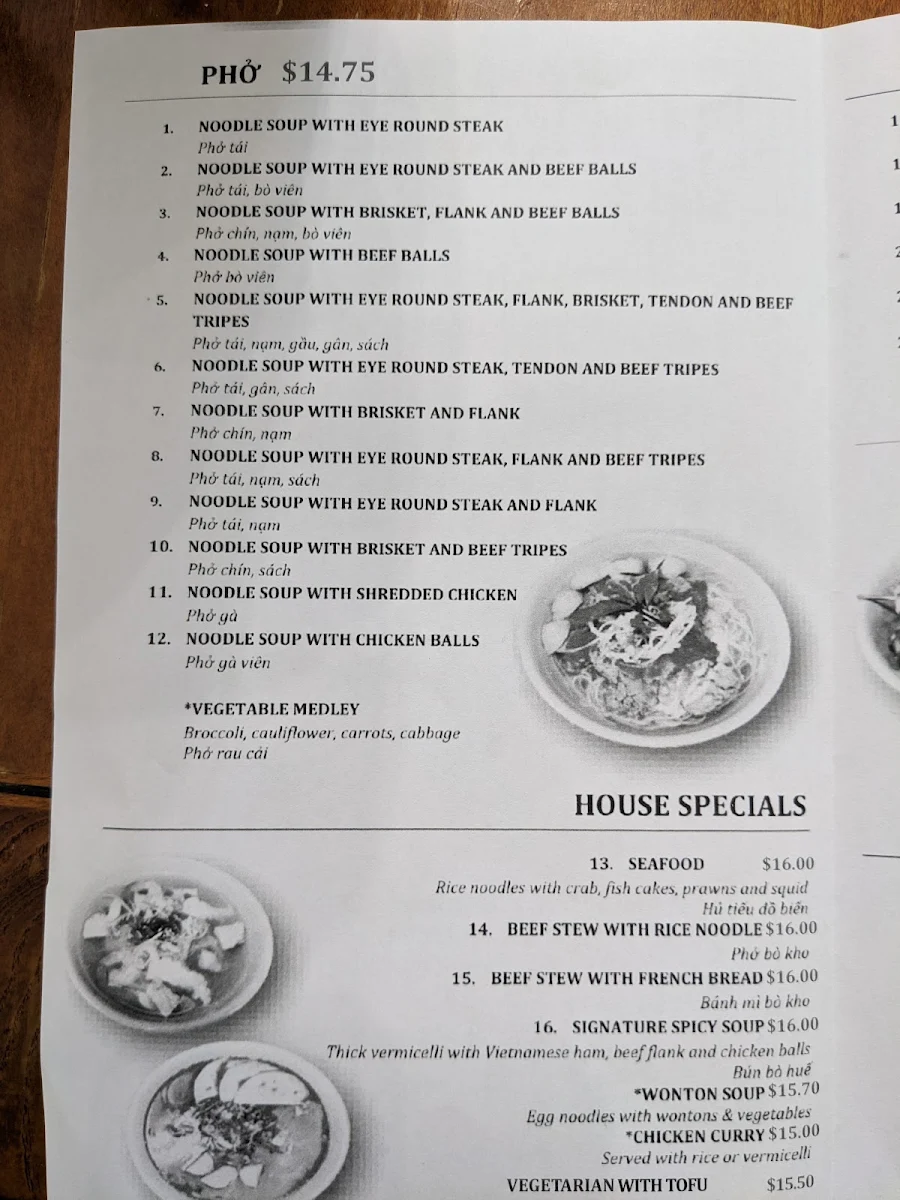 Menu, Pho Aldergrove Tran Vietnamese Restaurant