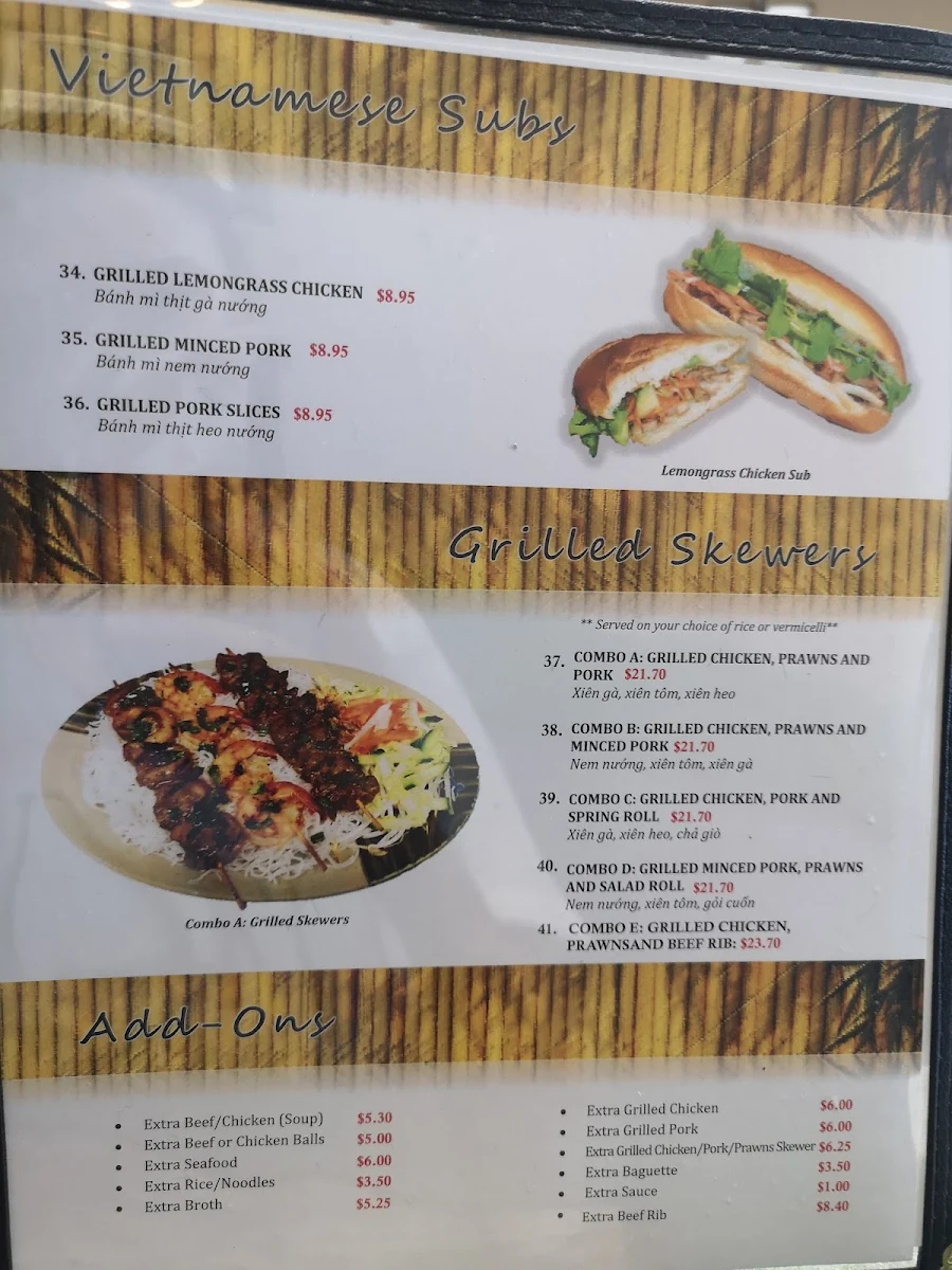 Menu, Pho Aldergrove Tran Vietnamese Restaurant