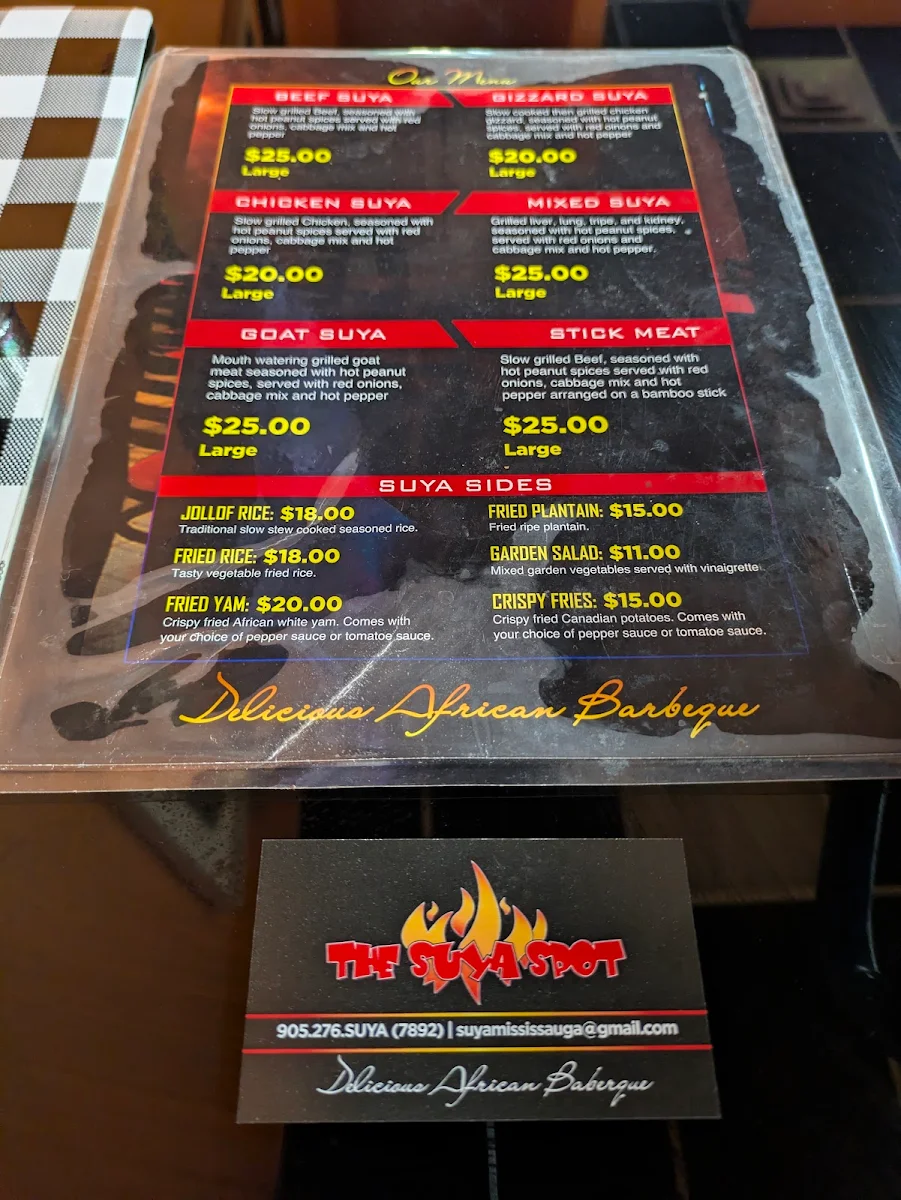 Menu, The Suya Spot Mississauga