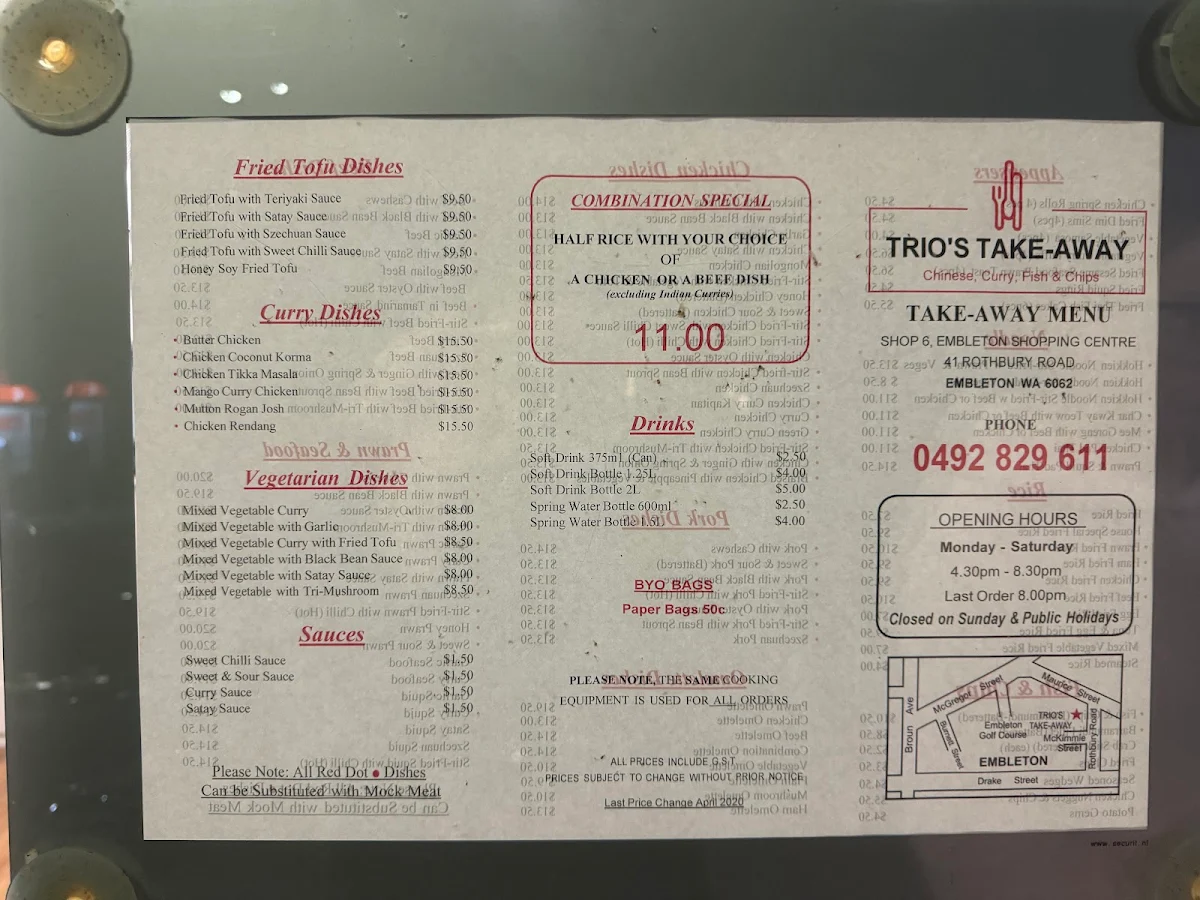Menu, Trio's Take Away