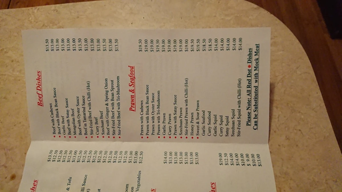 Menu, Trio's Take Away