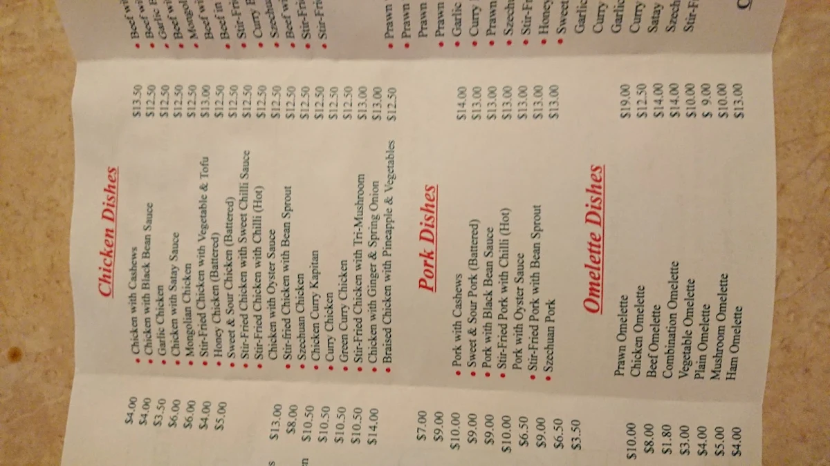 Menu, Trio's Take Away