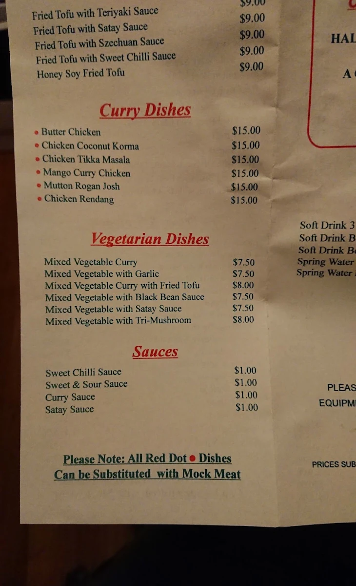 Menu, Trio's Take Away