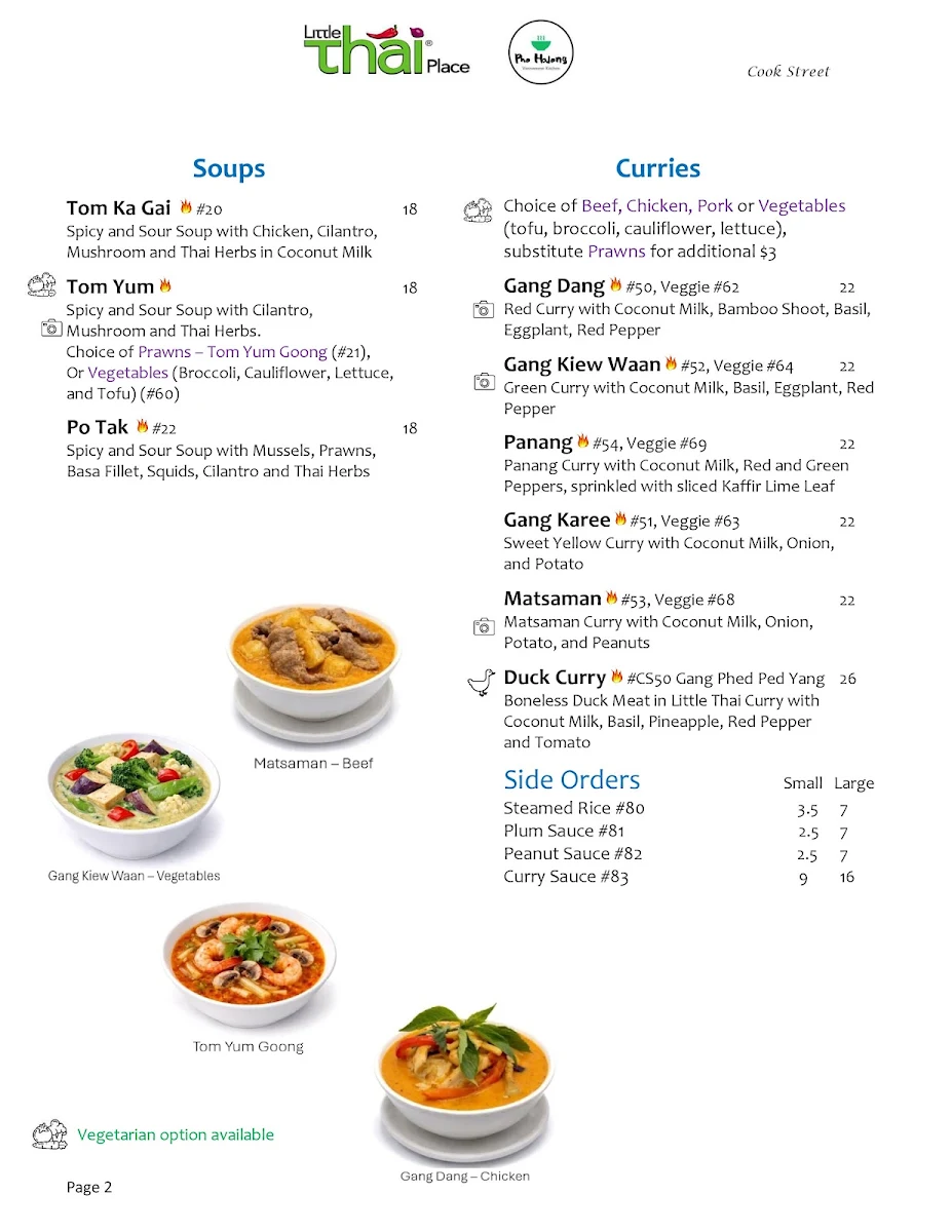 Menu, Little Thai Place