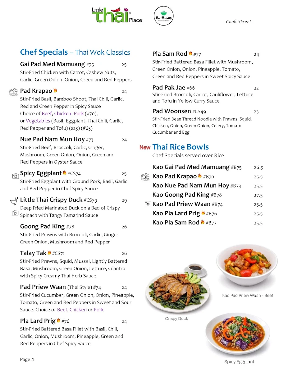 Menu, Little Thai Place