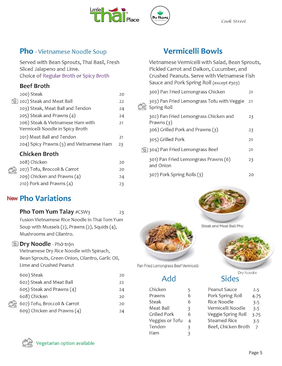 Menu, Little Thai Place