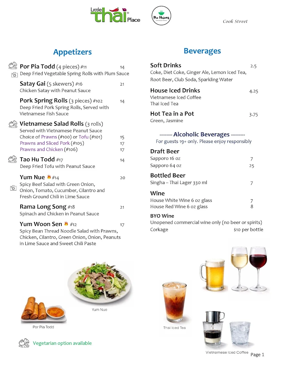 Menu, Little Thai Place