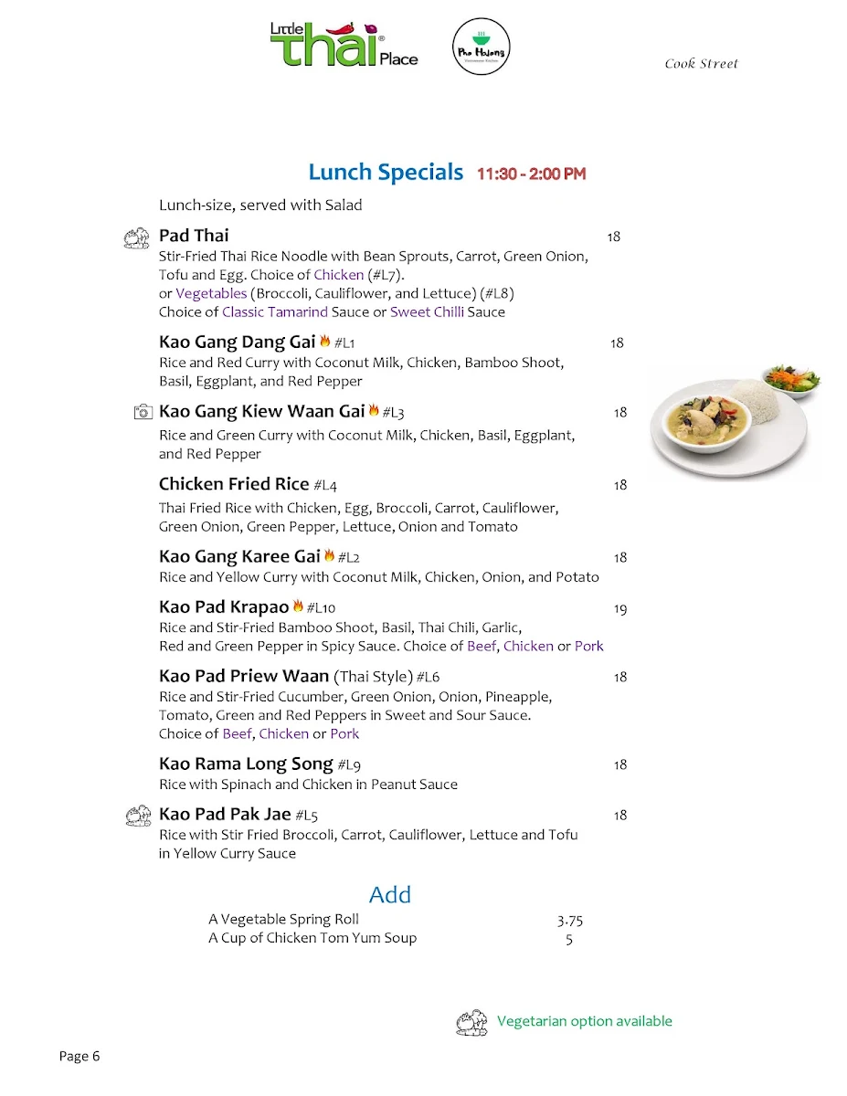 Menu, Little Thai Place