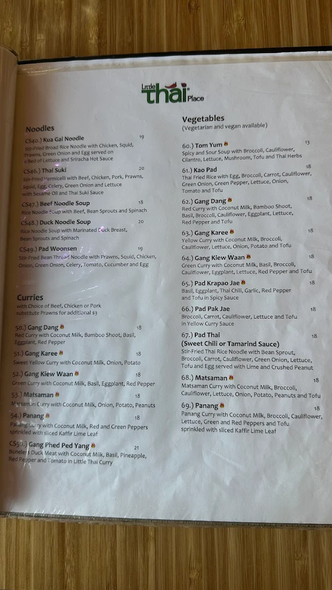 Menu, Little Thai Place