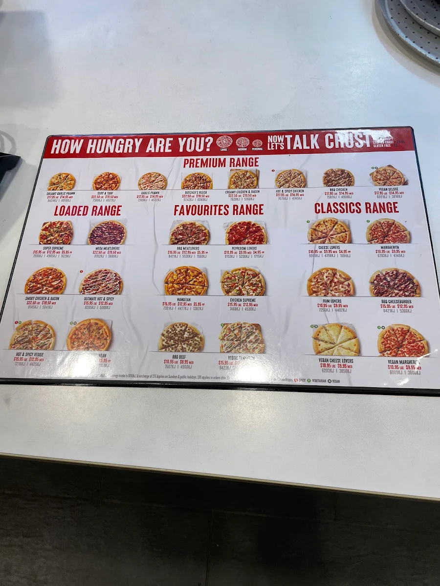 Menu, Pizza Hut Sutherland