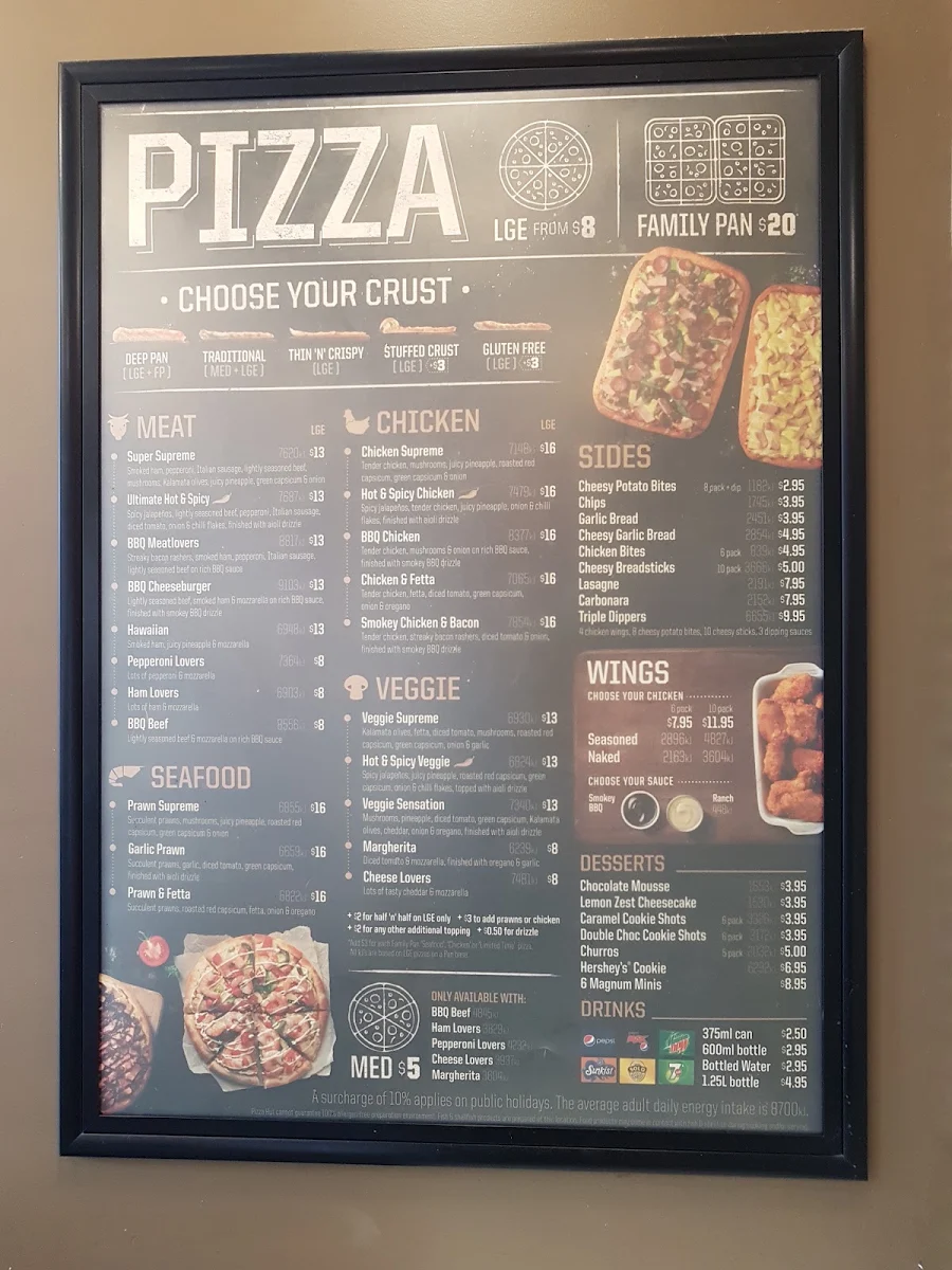 Menu, Pizza Hut Sutherland