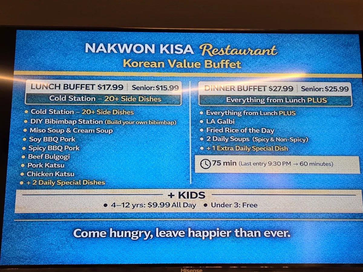 Menu, Nakwon Kisa Restaurant