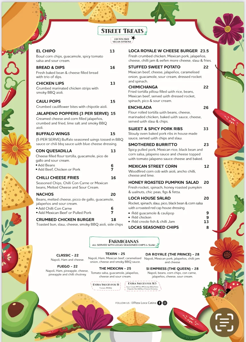 Menu, Pizza Loca Cantina