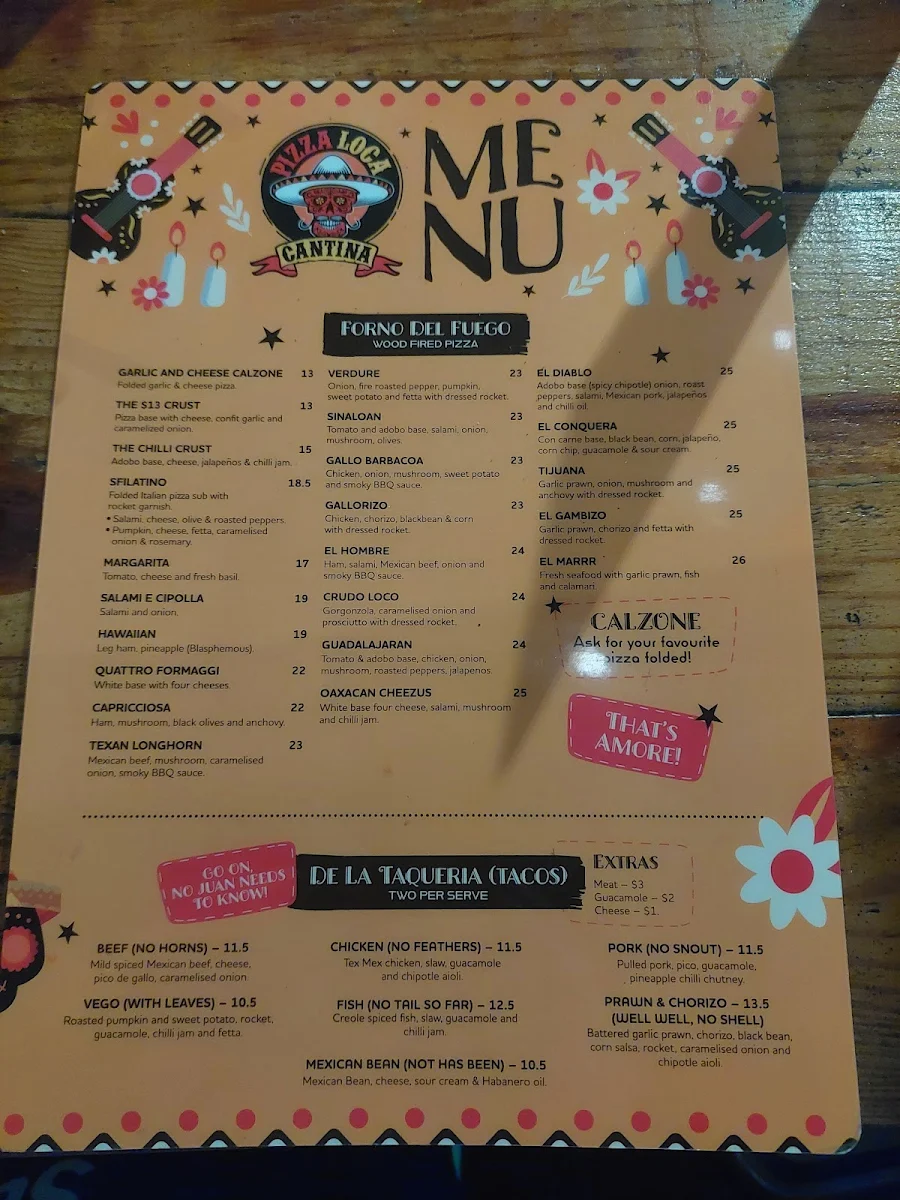 Menu, Pizza Loca Cantina