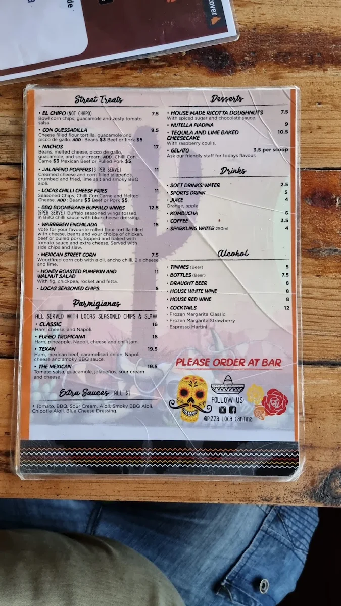 Menu, Pizza Loca Cantina