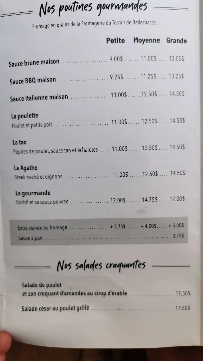 Menu, Casse croute La halte gourmande
