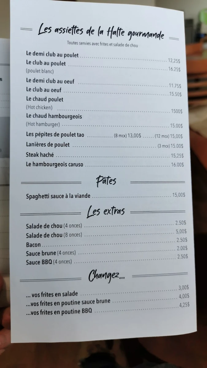 Menu, Casse croute La halte gourmande