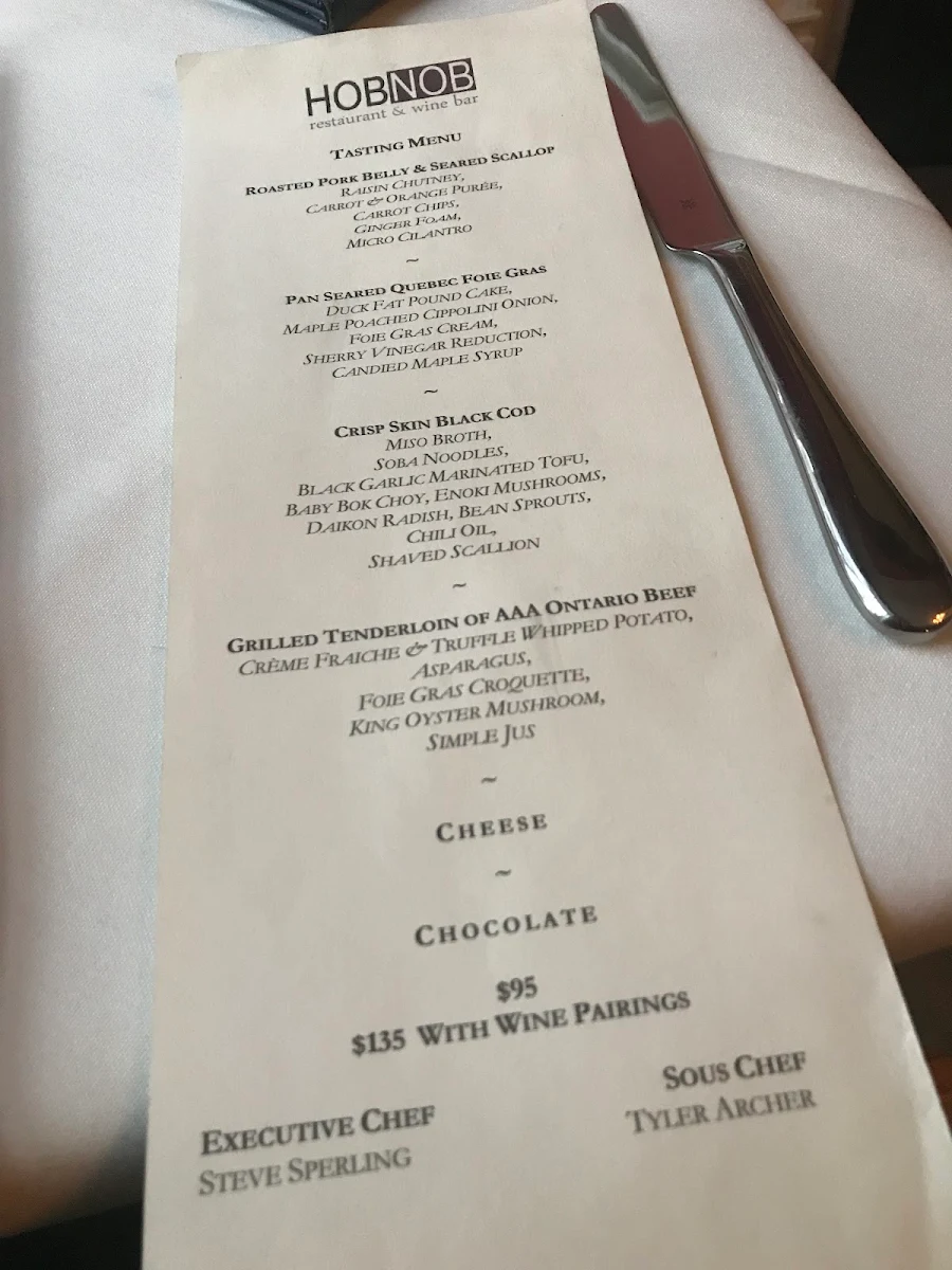Menu, HOB NOB Restaurant