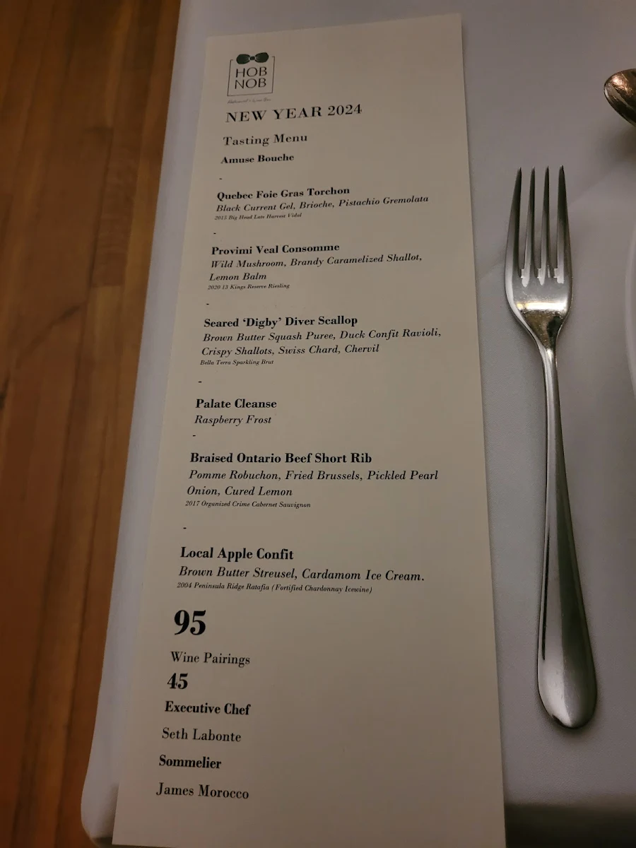 Menu, HOB NOB Restaurant