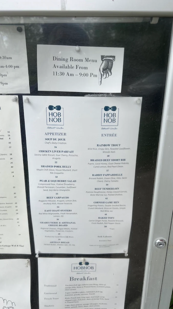 Menu, HOB NOB Restaurant