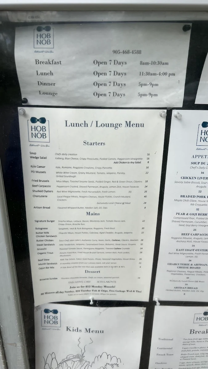 Menu, HOB NOB Restaurant