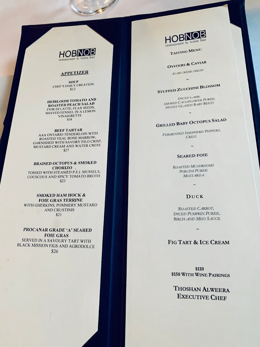 Menu, HOB NOB Restaurant
