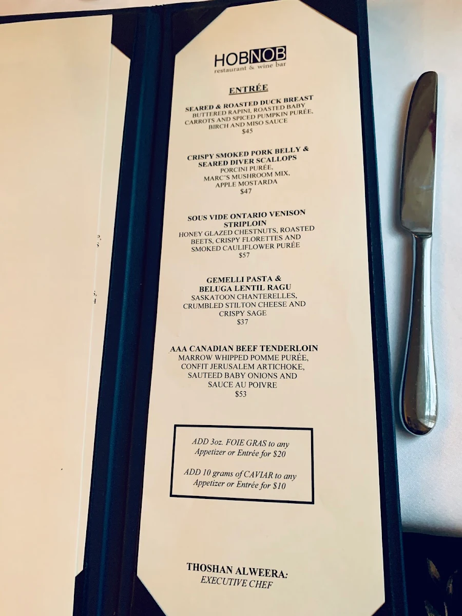 Menu, HOB NOB Restaurant