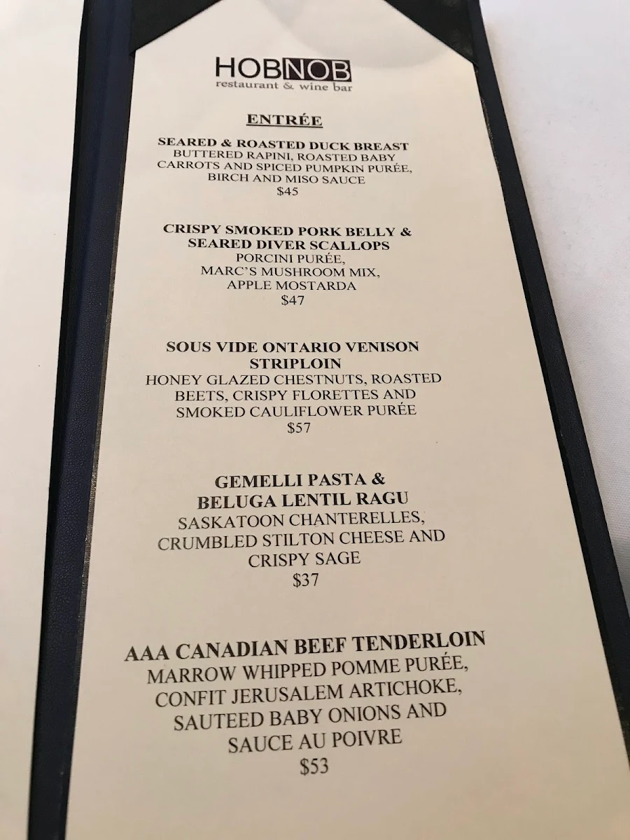 Menu, HOB NOB Restaurant