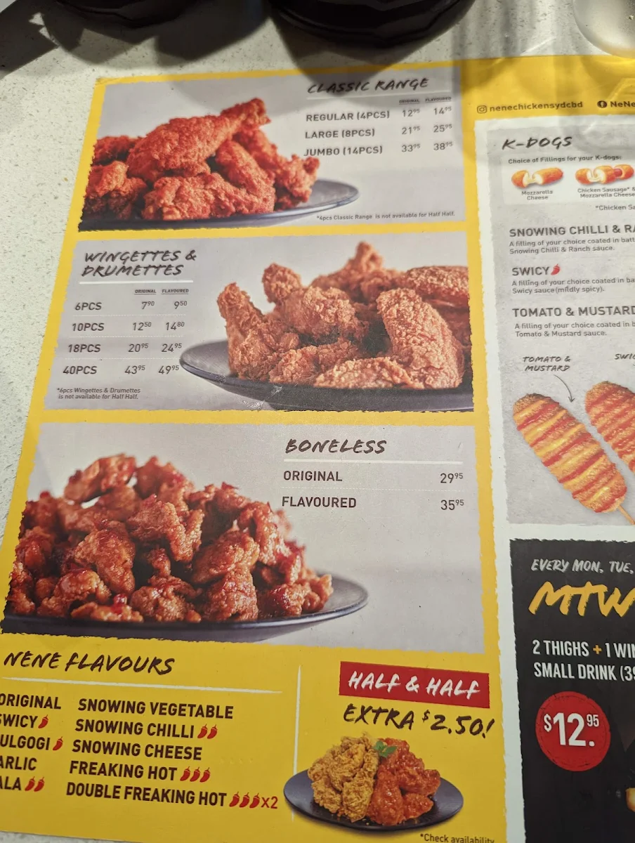 Menu, NeNe Chicken (Brookfield)