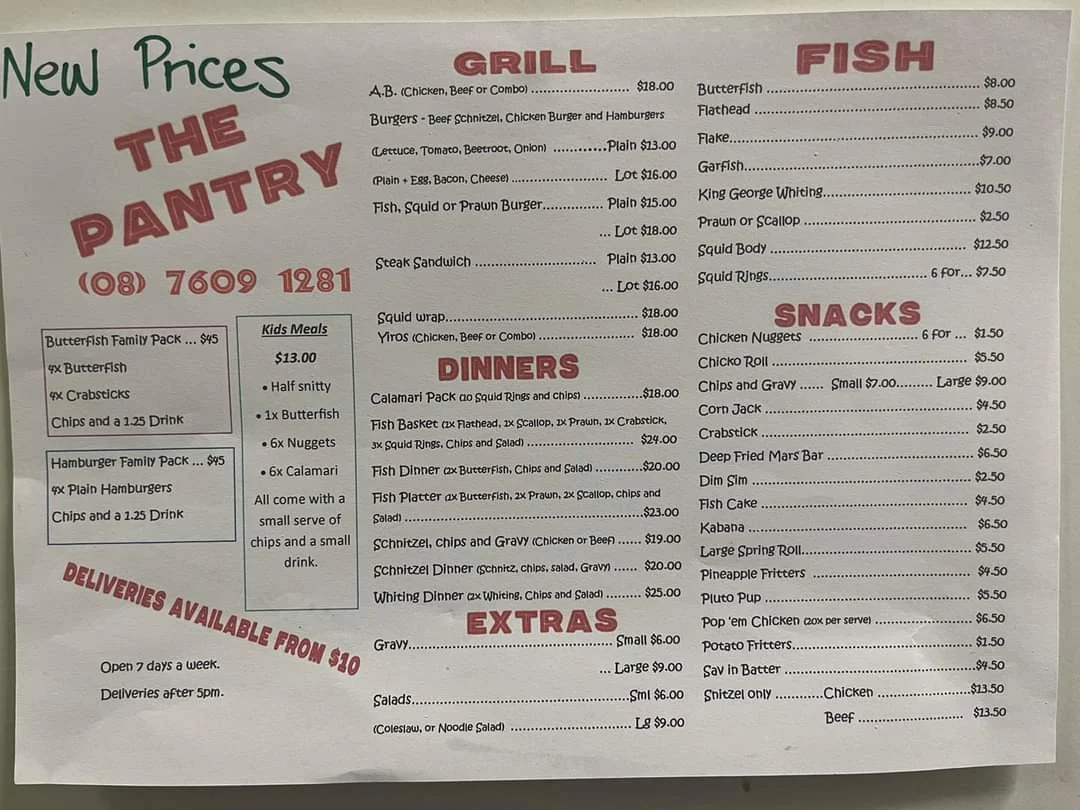 Menu, The Pantry