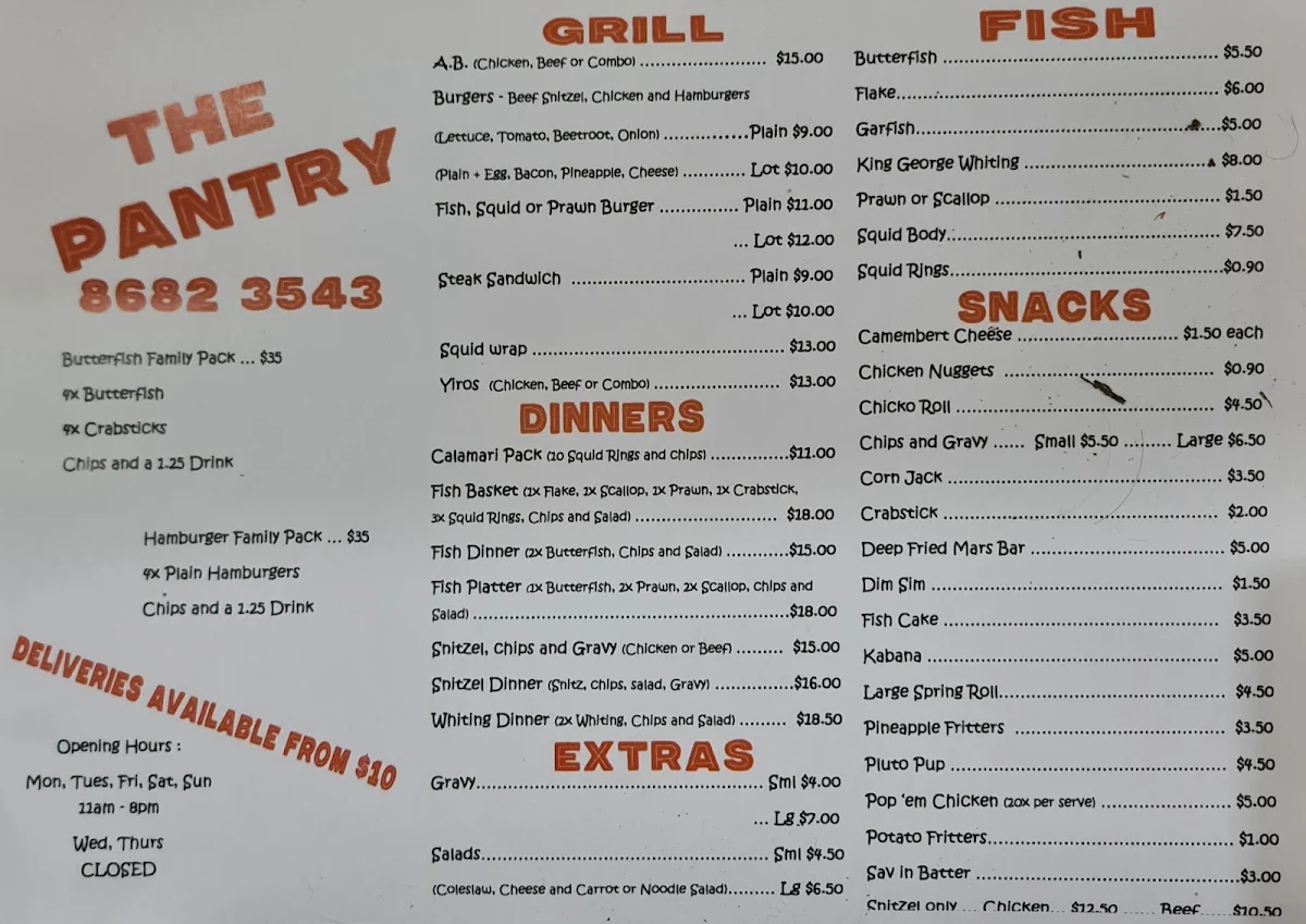 Menu, The Pantry