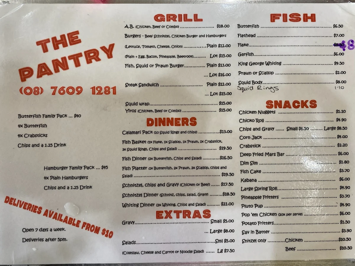 Menu, The Pantry