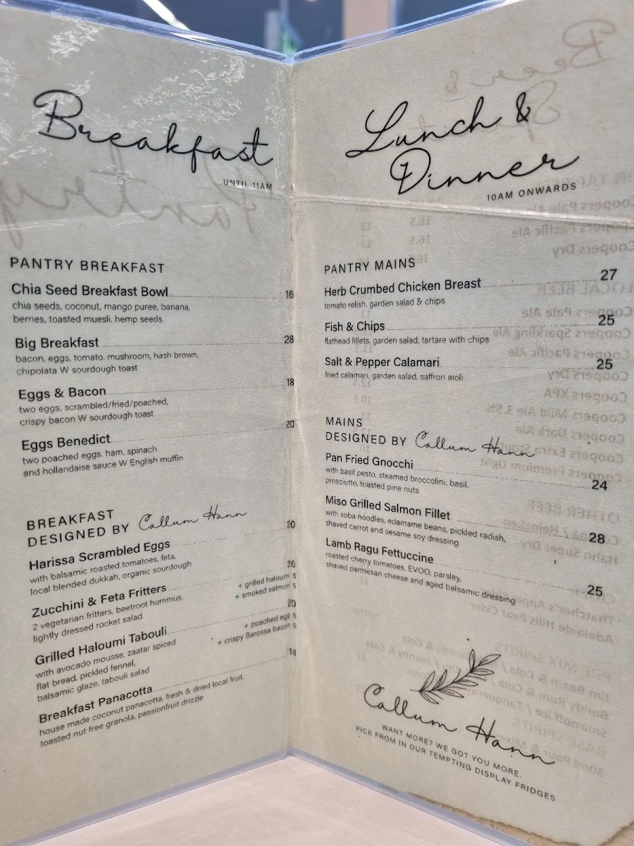 Menu, The Pantry