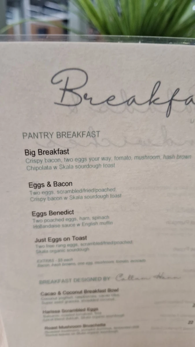 Menu, The Pantry
