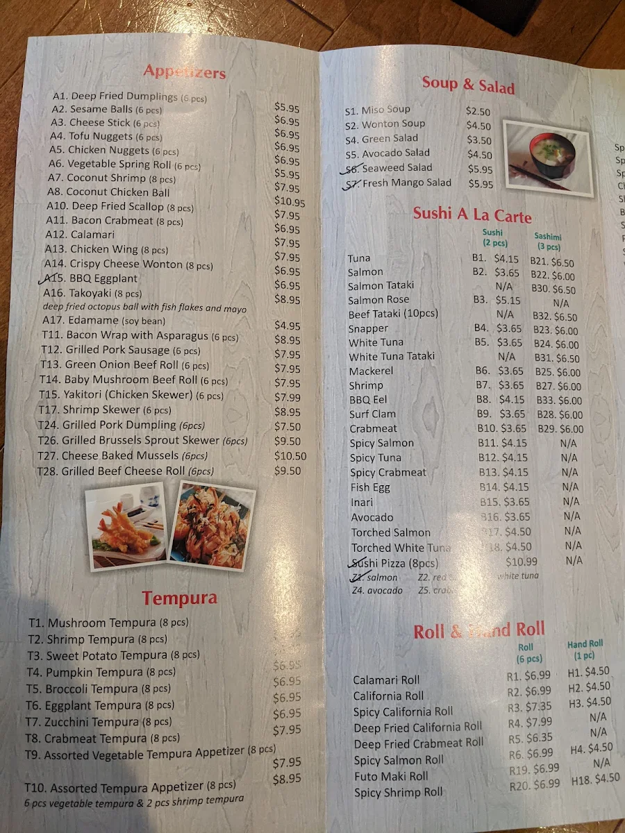 Menu, Kinhao Sushi