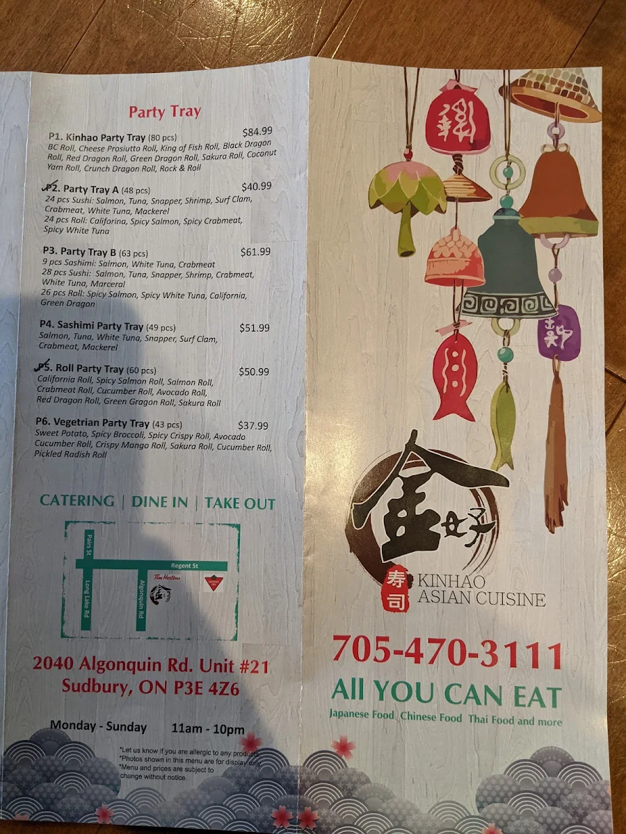 Menu, Kinhao Sushi