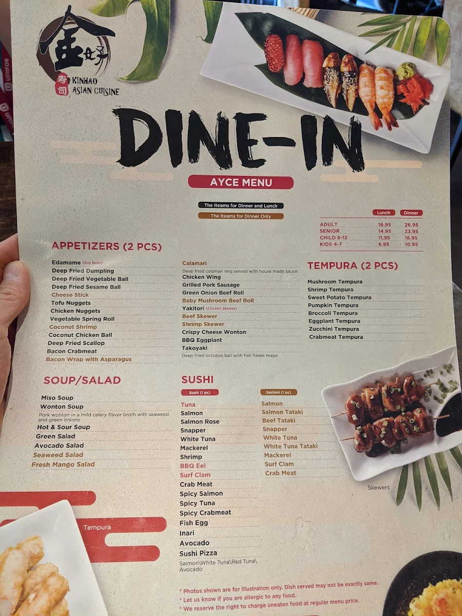 Menu, Kinhao Sushi
