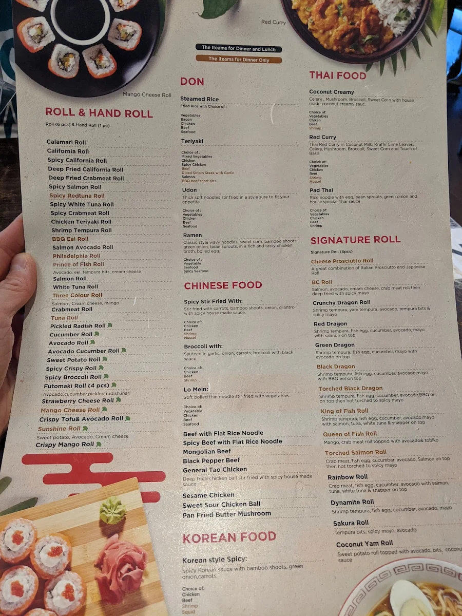 Menu, Kinhao Sushi