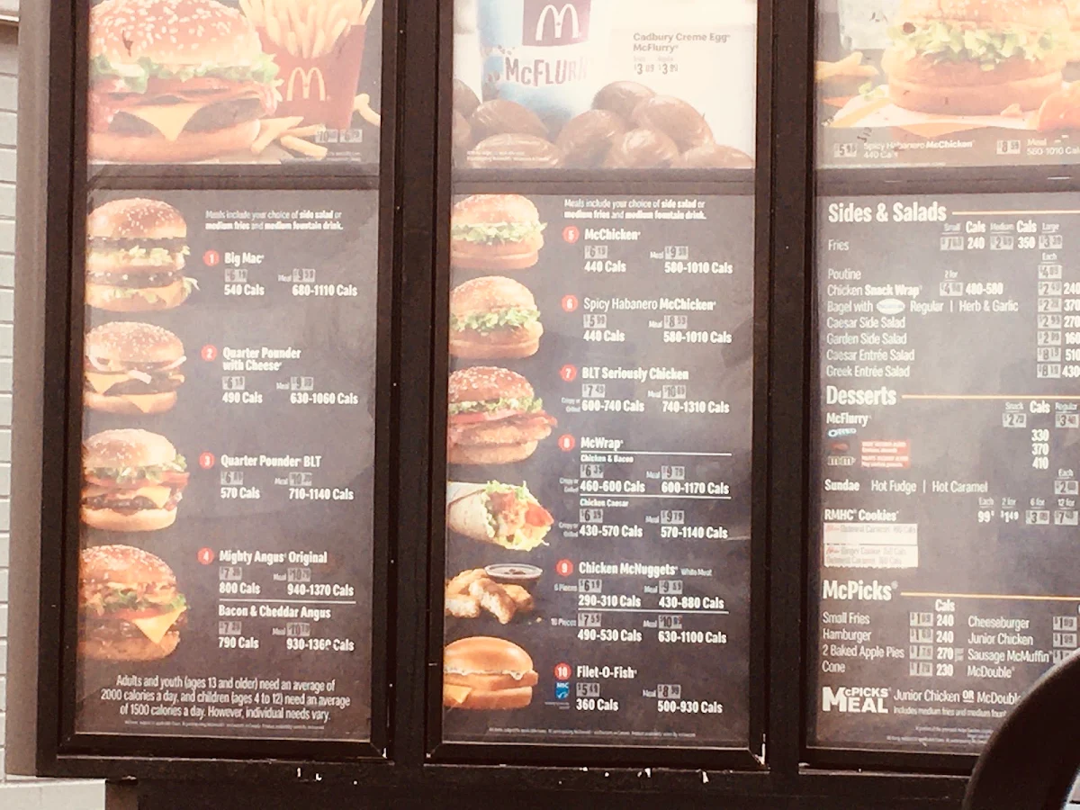 Menu, McDonald's
