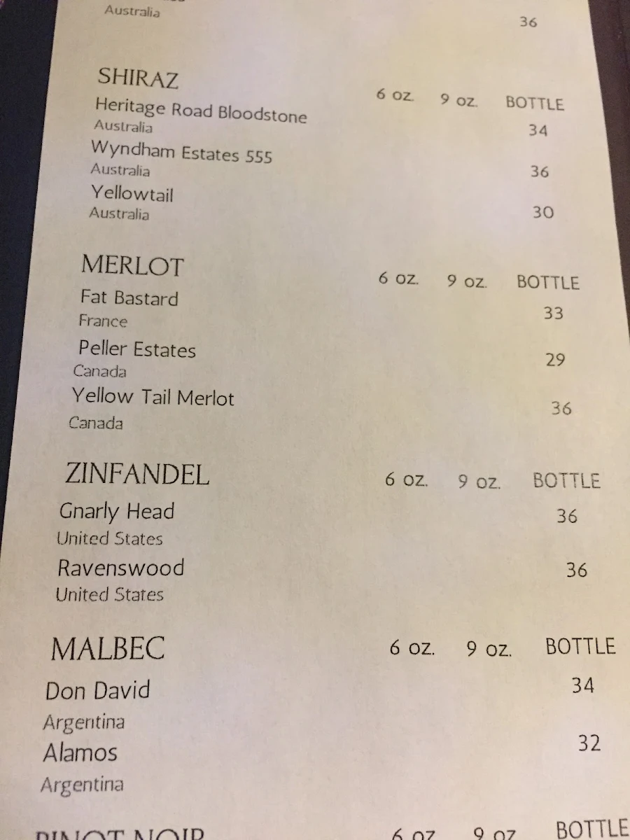 Menu, Four Seasons Restaurant & Lounge