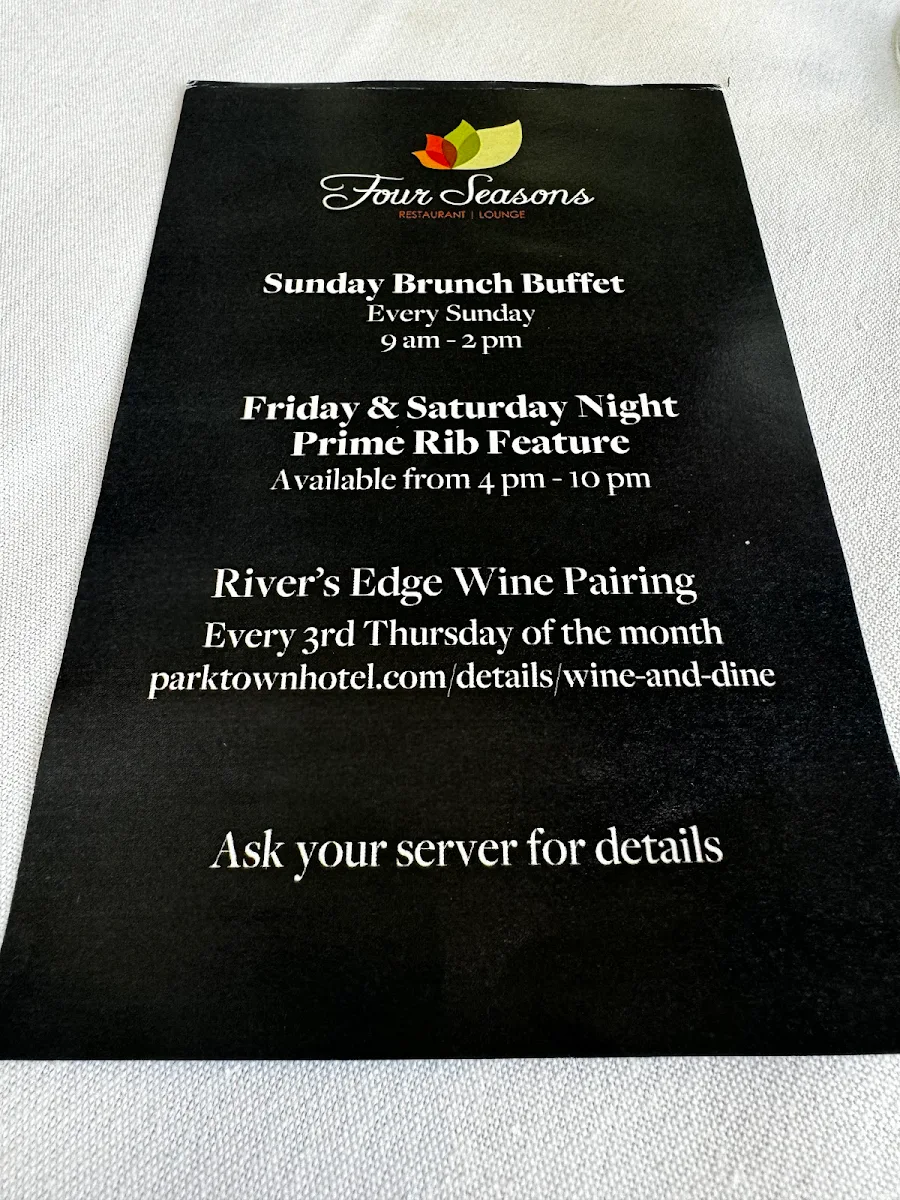Menu, Four Seasons Restaurant & Lounge