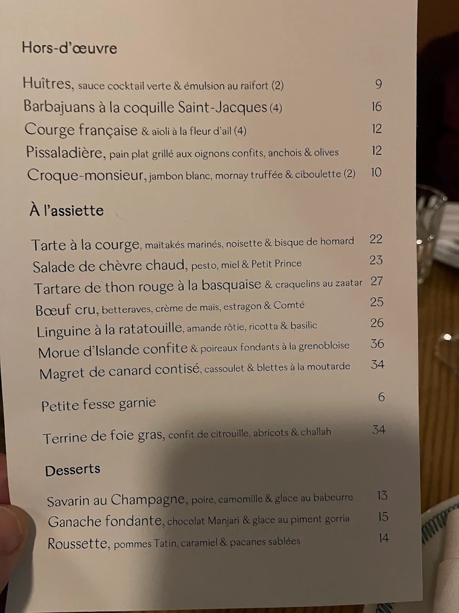 Menu, Restaurant Melba