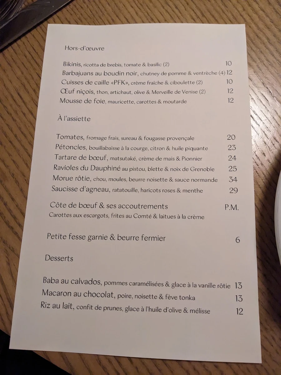 Menu, Restaurant Melba