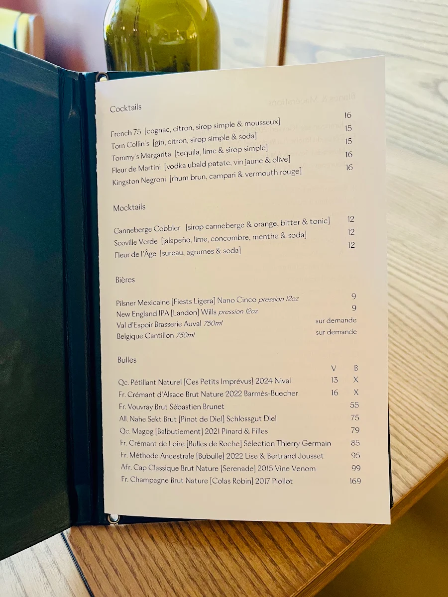 Menu, Restaurant Melba
