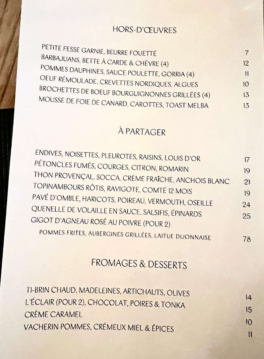 Menu, Restaurant Melba