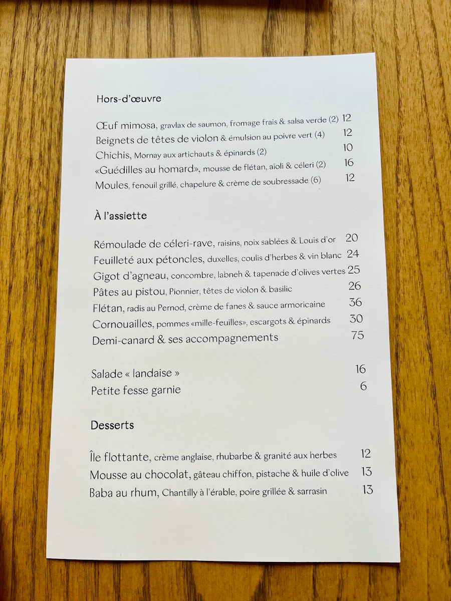 Menu, Restaurant Melba
