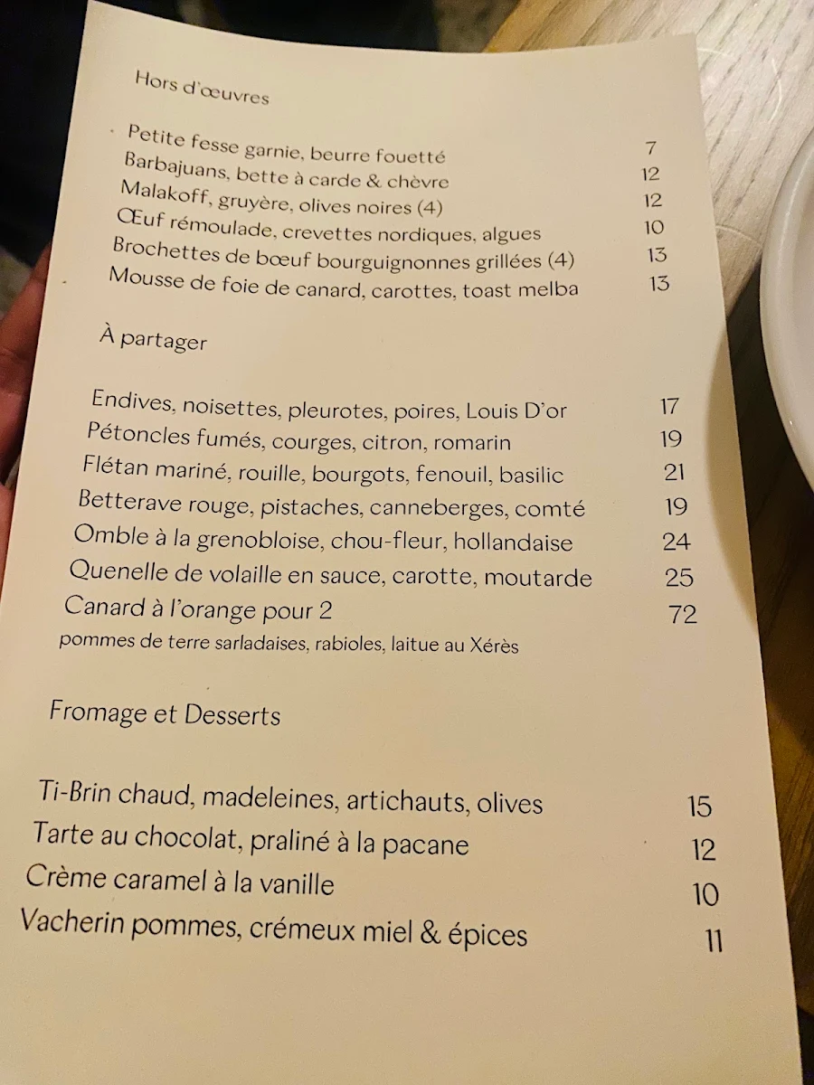 Menu, Restaurant Melba