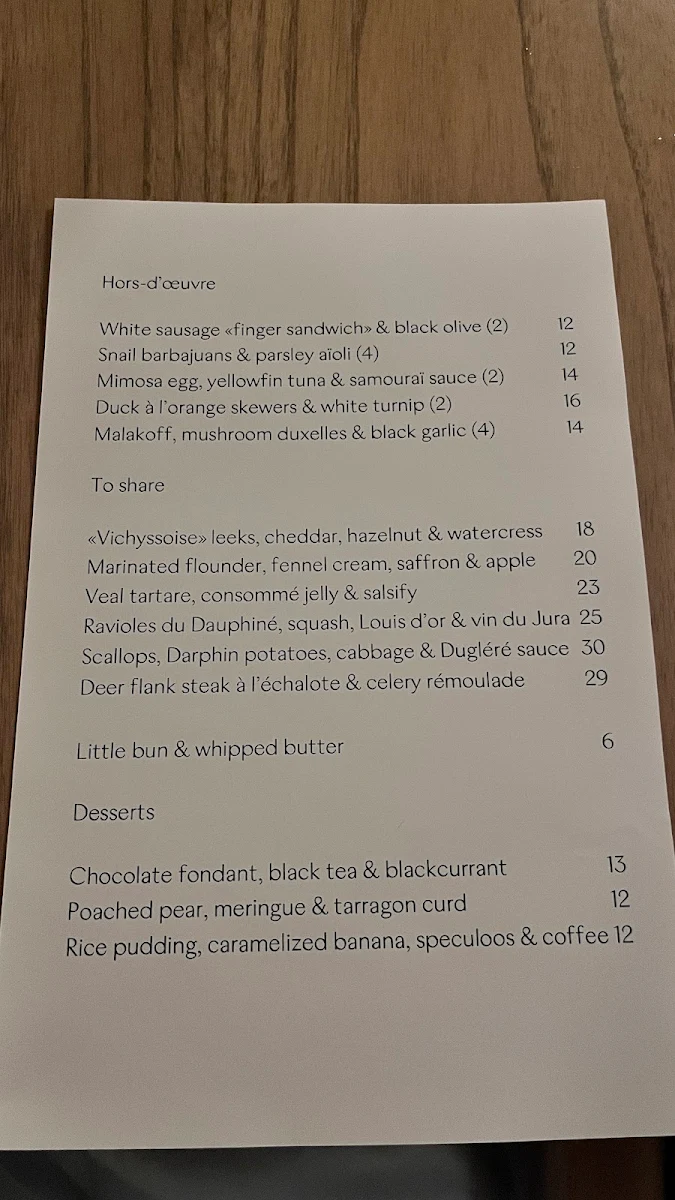 Menu, Restaurant Melba
