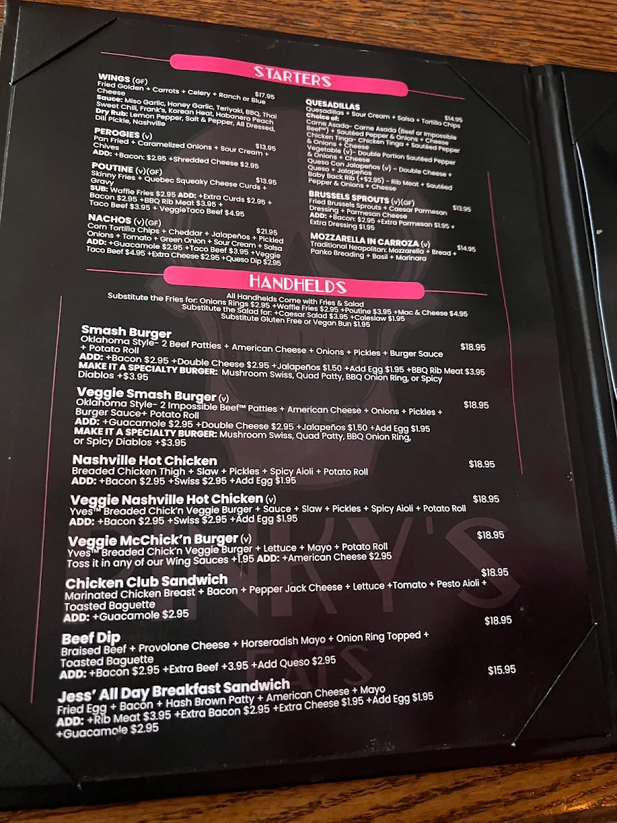 Menu, Pinky's On Main